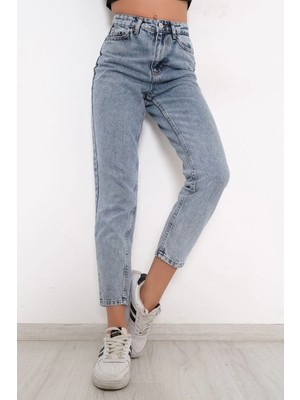 Beeke Kadın Contalı Mom Kot Pantolon Jean Açıkmavi1