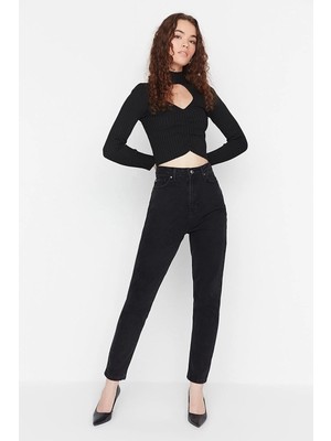 Beeke Kadın Solmayan Siyah Süper Yüksek Bel Comfort Likralı Mom Kot Pantolon Jeans