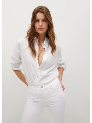 Beeke Kadın Beyaz Elsa Orta Bel Skinny Jean Pantolon