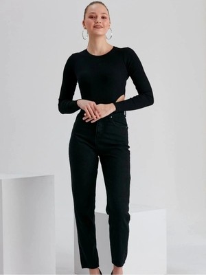 Beeke Siyah Kadın Boyfriend Jean Yüksek Bel %100 Pamuk Kot Pantolon 2024