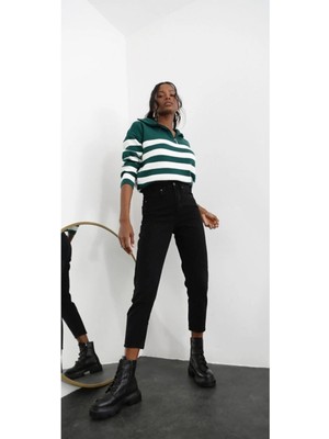 Beeke Mary Siyah Yüksek Bel Mom Jeans
