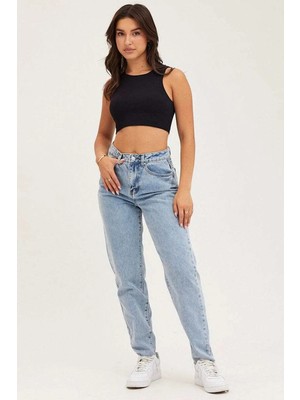 Beeke Isabella Zero Max Kar Yıkama Likralı Mom Jeans Mavi Esnek Kot Pantolon