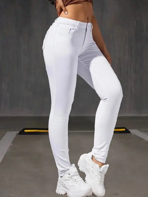 Jeannine Kadın Jeans Beyaz Skinny Yüksek Bel Dar Paça Denim Kot Pantolon Beekeskybyz-01