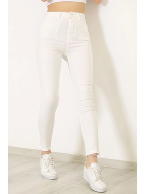 Beeke Kadın Yüksek Bel Skinny Jean Dar Paça Kot Pantolon Beyaz - 9373.1184.
