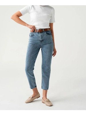 Beeke Zero Max Yüksek Bel Mom Mavi Jeans Likralı Esnek Boyfriend Kot Pantolon( 1 Beden Büyük Alınız)