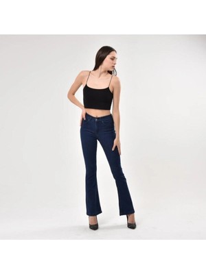 Beeke Jnswrld Kadın Skinny Fit Yüksek Bel Ispanyol Paça-Lacivert