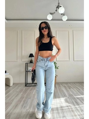 Beeke Milan'o Jean Love Solmayan Kar Yıkama Likralı Süper Yüksek Bel Salaş Jean Pantolon