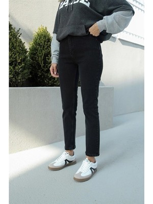 Beeke Isabella Zero Max Kadın Yüksek Bel Siyah Boyfriend Jeans Likralı Esnek Kot Pantolon(Tam Kalıp)