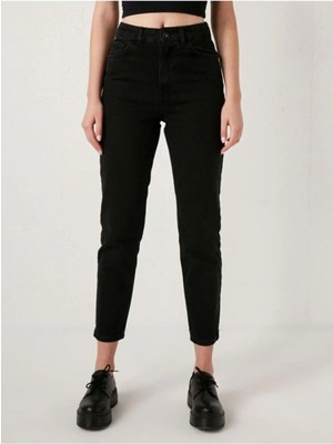 Beeke Yüksek Bel Likralı Siyah Boyfriend Jeans Esnek Mom Kot Pantolon