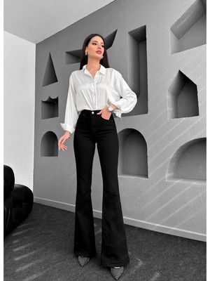 Beeke Benjamin Siyah Ispanyol Siyah Kot Yüksek Bel Siyah Flare Jeans Kot Pantolon(1 Beden Büyük Alınız)