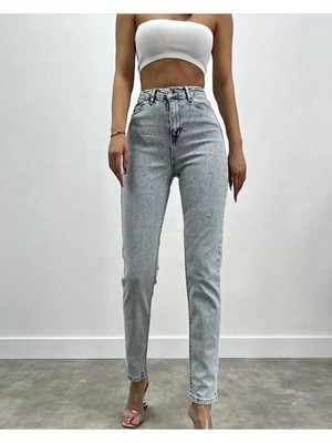 Beeke Isabella Zero Max Yüksek Bel Blue Mom Jeans Likralı Esnek Mavi Kot Pantolon
