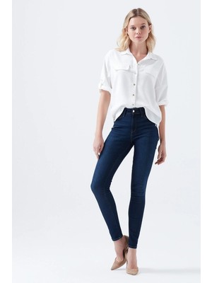 Beeke Anjelika Renk Solmaz Koyu Mavi Skinny Jeans