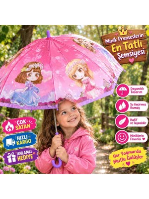 Poyraz Ticaret 4848 (Düdük Hediyeli) 72 cm Desenli Kalın Telli Çocuk Şemsiyesi Kış Sonbahar Moda Tarz Trend