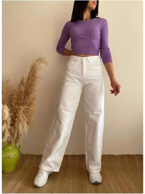 Beeke 90's Beyaz Wide Leg Düz Palazzo Jean Pantolon ( Satıcıya Sorarak Alınız )