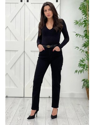 Beeke Siyah Likralı Mom Jean Pantolon 1450