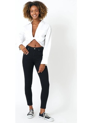 Beeke Alessi Solmayan Siyah Jeans Yüksek Bel Dar Paça Likralı Skinny Denim Kot Pantalon