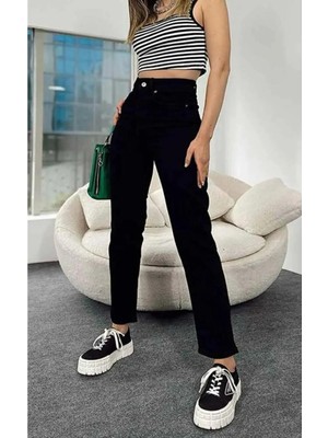 Beeke Star All Julia Siyah Likralı Mom Jean Pantolon