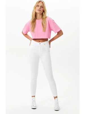 Beeke Jeannine Kadın Beyaz Power Likralı Skinny Jeans Dar Paça Kot Pantolon