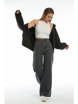 Beeke Füme Power Likralı Süper Yüksek Bel Salaş Jeans Jeans  Palazzo Pantolon