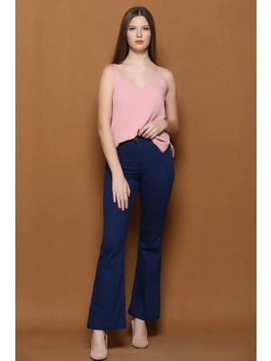 Beeke Navy Blue Toparlayıcı Ispanyol Power Likra Kot Pantolonjean