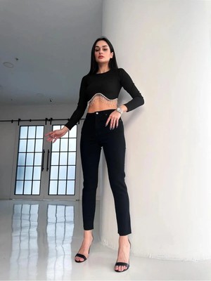 Beeke Kkb Jean Kadın Siyah Solmaz Yüksek Bel Mom Kalıp Jean