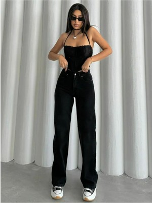 Beeke Rose Extra Yüksek A.c.a.i.p S.imsiyah Salaş Jeans Palazzo Pantolon (Süper Yüksek )