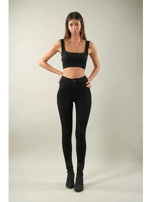 Beeke Siyah Yüksek Bel Toparlayıcı Skinny Dar Paça Solmaz Jeans Pantolon