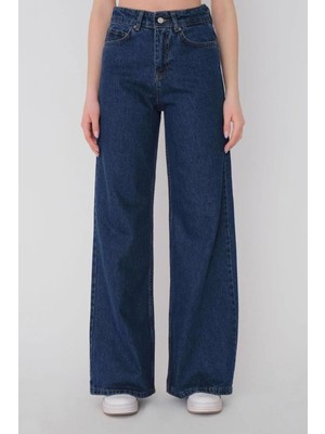 Beeke Nancy Salaş Kot Pantolon Mavi Kar Likralı Palazzo Lacivert Jeans