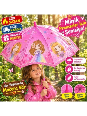 Poyraz Ticaret 4848 (Düdük Hediyeli) 72 cm Desenli Kalın Telli Çocuk Şemsiyesi Kış Sonbahar Moda Tarz Trend
