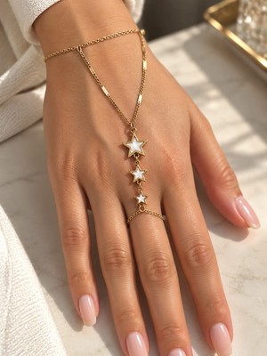 Fundéa Jewelry Kadın Gold 316L Çelik Sedefli Yıldız Detaylı Şahmeran El Zinciri