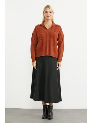 Sementa Polo Yaka Oversize Triko Kazak - Kiremit
