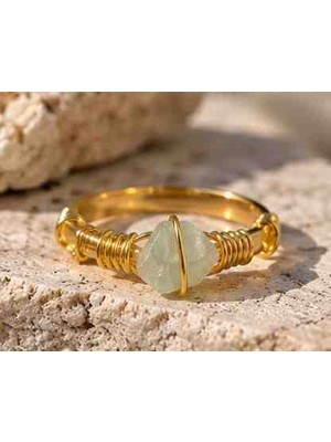 Xuping Gold Renk Doğal Taşlı Ayarlanabilir Kadın Yüzük – El Yapımı Görünümlü Minimal Tasarım