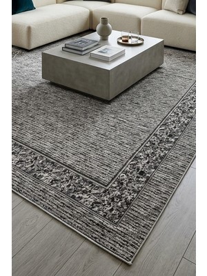 Lugmo Savan Ince Desenli Kilim Yıkanabilir Pamuklu Dokuma 2x3 Metre Gri