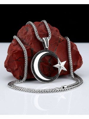 Takılingo 925 Ayar Gümüş Büyük Boy Zirkon Taşlı Ayyıldız Erkek Kolye