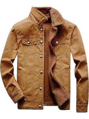 Happy Trend Kürklü Kot Mont Premium Denim -K.camel-