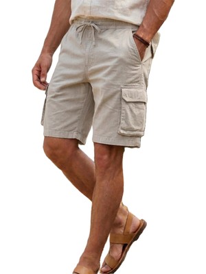 Happy Trend Erkek Kargo Cepli Beli Lastikli Comfort Fit Pamuklu Esnek Şort