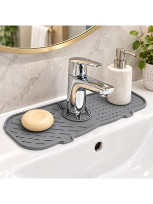 Str Store Deinhaus Su Tutucu Musluk Matı, Gri Plastik 25 x 10 Cm, Yıkanabilir Lavabo Batarya Altlığı, Mutfak ve Banyo Tezgâh Koruyucu Mat