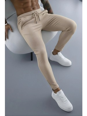 Erkek Fitilli Slim Fit Jogger Pantolon/ Erkek Jakar Kumaş Pantalon