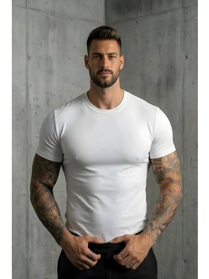Erkek Likralı Slim Fit Bisiklet Yaka Tshırt/bisiklet Yaka Likralı Slim Fit Tshört