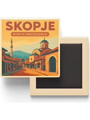 Str Store Üsküp Kuzey Makedonya - Eski Çarşı - Baskılı Buzdolap Magneti Kare 9x9 cm