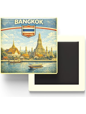 Str Store Retro Tayland Bangkok Şehri Temalı Vintage Buzdolap Magneti – 9x9 cm