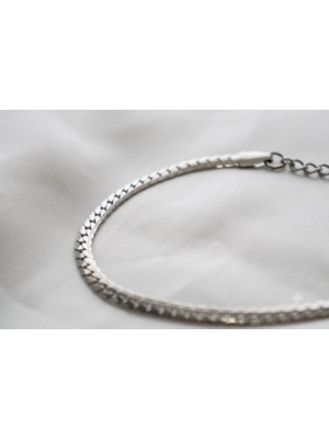 Asd Accessory Ezme Model Tırtıklı Detaylı Zincir 3mm Kalın Silver Renk Model Unisex (Kadın/erkek) Çelik Bileklik/ 19+4cm
