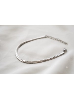 Asd Accessory Ezme Model Zincir 3mm Kalın Silver Renk Model Unisex (Kadın/erkek) Çelik Bileklik/ 19+4cm