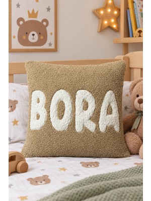 Puff Table Kişiye Özel Isim Yazılı Punch Kırlent Teddy Kumaş Iç Dolgu Dahil 45 x 45