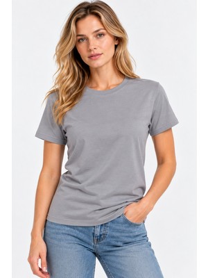 Machi Kadın Regular Tshirt Tişört T-Shirt Tam Beden Beyaz Füme Gri Haki Kırmızı Siyah Taş