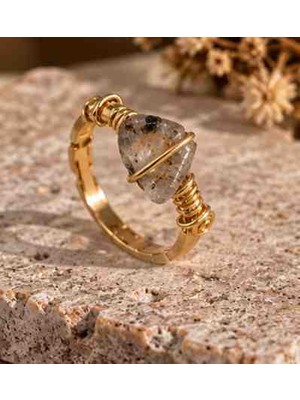 Xuping Benekli Doğal Taşlı Gold Renk Ayarlanabilir Kadın Yüzük – Bohem Vintage Tasarım