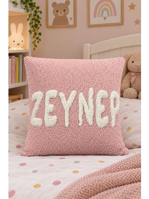 Puff Table Kişiye Özel Isim Yazılı Punch Kırlent Teddy Kumaş Iç Dolgu Dahil 45 x 45