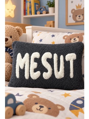 Puff Table Kişiye Özel Isim Yazılı Punch Kırlent Teddy Kumaş Iç Dolgu Dahil 35 x 50