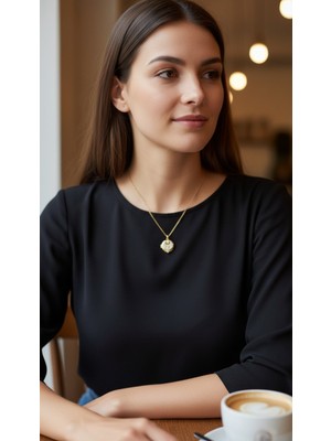 Fundéa Jewelry Kadın Gold 316L Çelik Anka Kuşu Figürlü Zirkon Taşlı Açılır Madalyon Trend Kombin Takı Aksesuar Kolye 45 cm