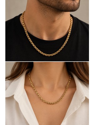 Fundéa Jewelry Unisex 18 Ayar Altın Rengi Çelik Örgü Zincir 55 cm Trend Kombin Takı Aksesuar Kolye – Hediyelik